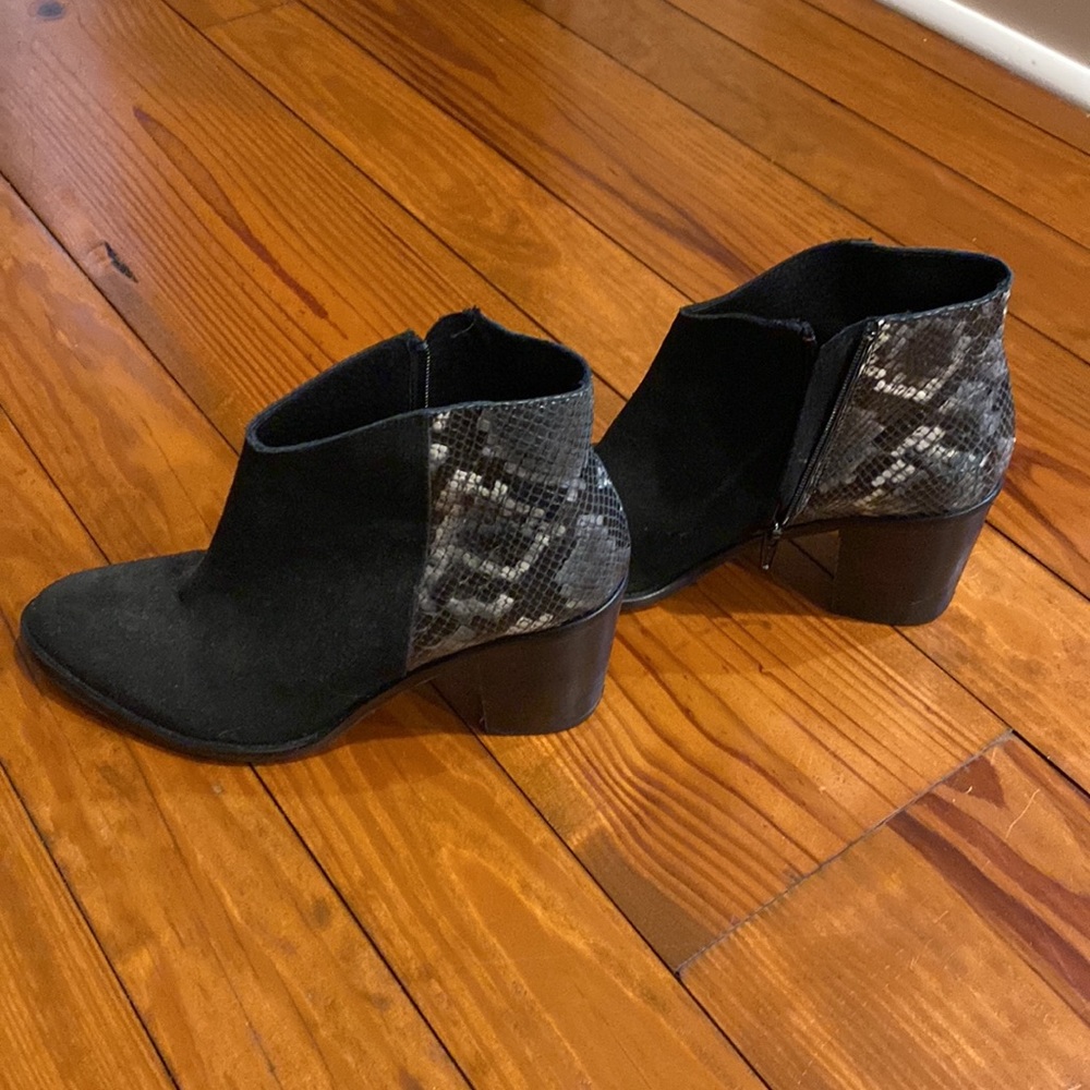 Womens black boots with snakeskin detail